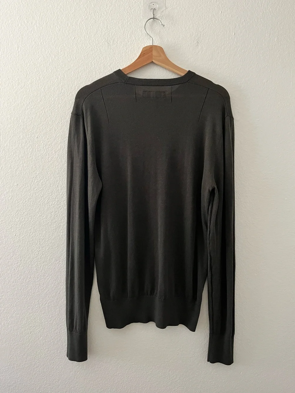 All Saints Merino Wool Ramskul Mode Crewneck Sweater Olive Green Size Medium